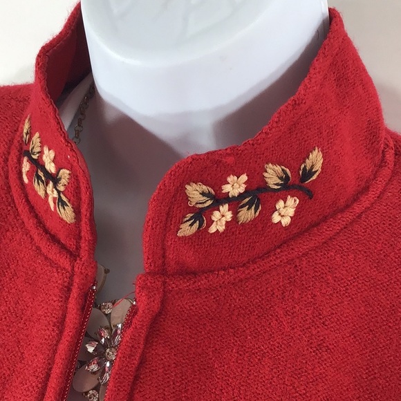 Victor Costa red embroidered zip front jacket S - Picture 2 of 11